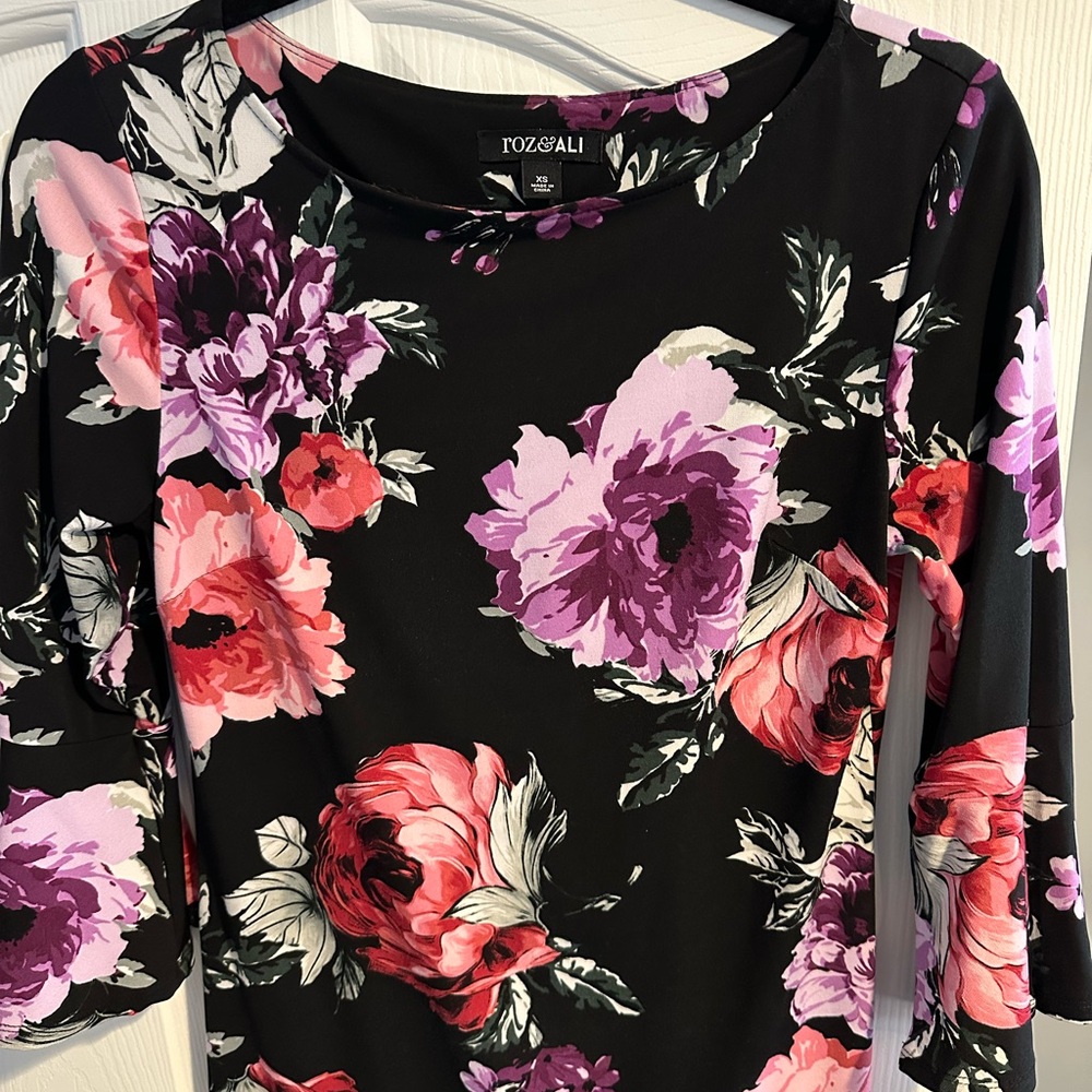 Roz & Ali Women's Floral Dress - Black, Pink, and Purple